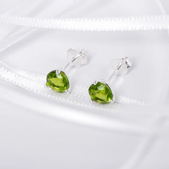 August Birthstone Peridot CZ Sterling Silver Stud Earrings