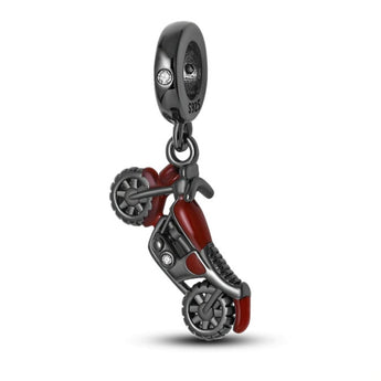 Black and Red Motorbike Charm 925 Sterling Silver