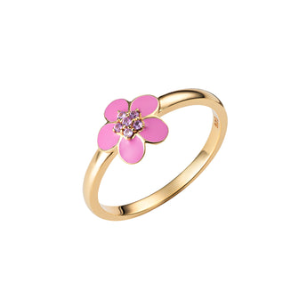 Blossom Pink Tourmaline CZ Gold Plated Sterling Silver Ring