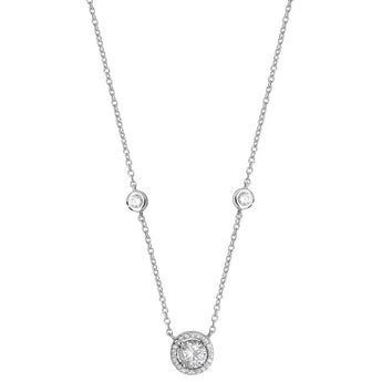 Silver Cubic Zirconia Halo Dot Necklace