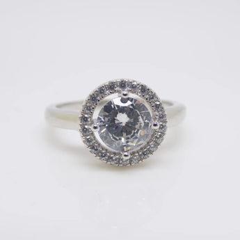 Silver Cubic Zirconia Halo Ring