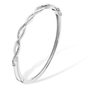 Sterling Silver and Cubic Zirconia Infinity Weave Bangle Bracelet