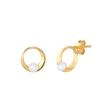 Dahlia Pearl Circle sterling silver Earrings layered in 14ct gold