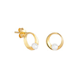 Dahlia Pearl Circle sterling silver Earrings layered in 14ct gold