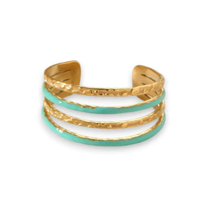 Amnesia Jewellery | Turquoise Enamel and Gold Plated Stainless Steel Demi Adjustable Cuff Ring. Our Demi Adjustable Multi-Layer Rings are made from gold plated stainless steel with a vibrant turquoise blue coloured enamel. Tarnish Free and Waterproof. Shop now for quality Jewellery/Jewelry!