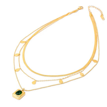 Amnesia Jewellery | Gold Plated Emerald Godess Layered Necklace