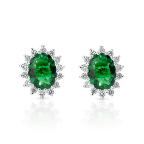 Emerald Cubic Zirconia Silver Flower Earrings