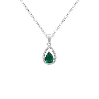 Emerald Cubic Zirconia Teardrop Silver Pendant Necklace