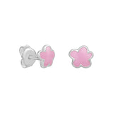 Sterling Silver & Pink Enamel Flower Stud Earrings
