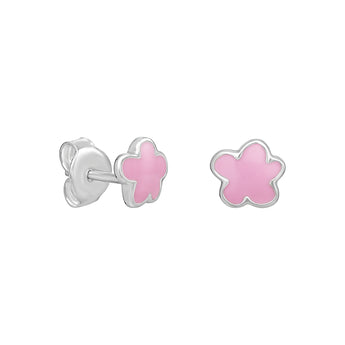 Sterling Silver & Pink Enamel Flower Stud Earrings