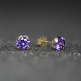 February Birthstone - Amethyst CZ 9ct Gold Stud Earrings