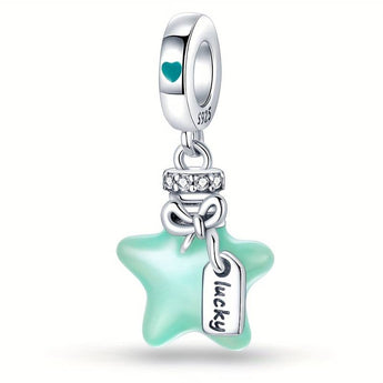 Sterling Silver Blue Glow In The Dark Lucky Star Charm