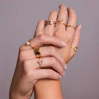 18ct Gold Plated Ring Selection Featuring Cubic Zirconia and Pearl Details