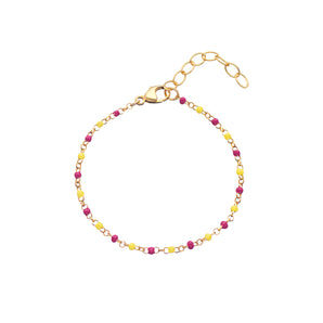 18ct Gold Plated 925 Sterling Silver Beaded Bracelet Featuring Pink and Yellow Enamel Details