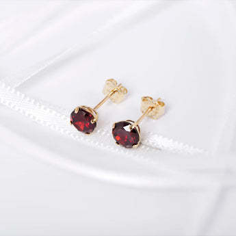 January Birthstone - Garnet Cubic Zirconia 9ct Gold Stud Earrings