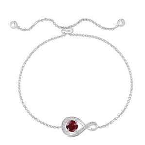 January Birthstone - Garnet Cubic Zirconia sterling Silver Adjustable Bolo Bracelet