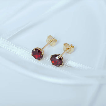 July Birthstone - Ruby Cubic Zirconia 9ct Gold Stud Earrings