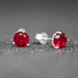 July Birthstone - Ruby Cubic Zirconia Silver Stud Earrings