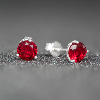 July Birthstone - Ruby Cubic Zirconia Silver Stud Earrings