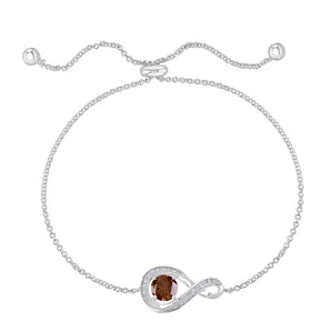 June Birthstone - Brown Moonstone Cubic Zirconia Adjustable Bolo Silver Bracelet
