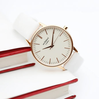 Ladies Handwriting Engraved Architēct Blanc Watch - White Strap