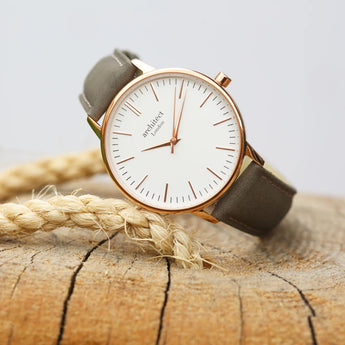 Ladies Handwriting Engraved Architect Blanc Watch - Light Grey Strap
