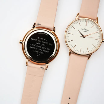 Ladies Modern Font Engraved Architect Blanc Watch - Light Pink Strap