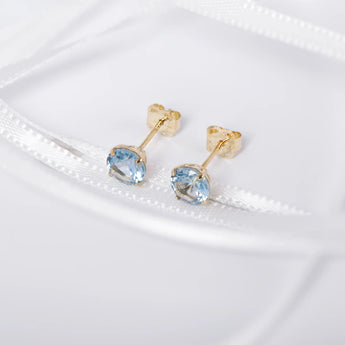March Birthstone - Aquamarine CZ 9ct Gold Stud Earrings