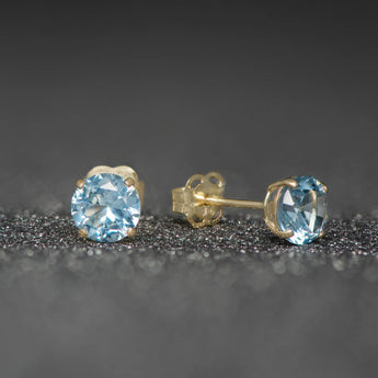 March Birthstone - Aquamarine CZ 9ct Gold Stud Earrings