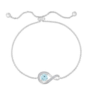 March Birthstone Silver Infinity Bolo Bracelet