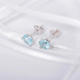 March Birthstone - Aquamarine CZ Silver Stud Earrings