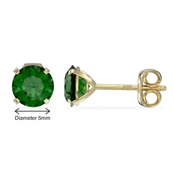 May Birthstone - Emerald CZ 9ct Gold Stud Earrings