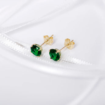 May Birthstone - Emerald CZ 9ct Gold Stud Earrings