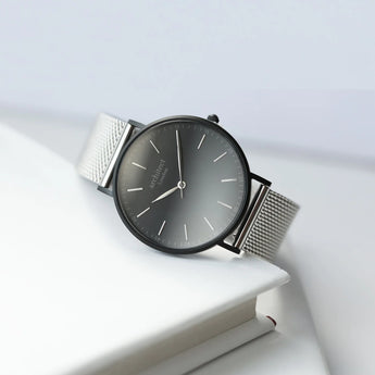 Men's Personalised Minimalist Watch with Steel Silver Mesh Strap - Handwriting Engraving