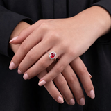 Model Wearing 915 Sterling Silver Ruby Flower Cluster Ring