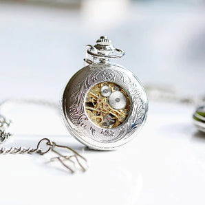 Modern Font Engraved Roman Skeleton Pocket Watch