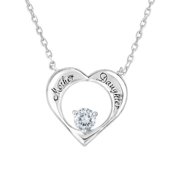 925 Sterling Silver Mother and Daughter Heart Necklace with Cubic Zirconia Detail