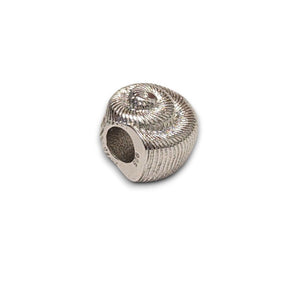 Sterling silver nautilus shell bead charm symbolising growth and renewal. Hypoallergenic, fits most charm bracelets - elegant and meaningful jewellery.