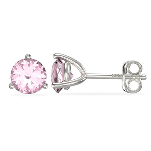 October Birthstone - Pink Tourmaline CZ Silver Stud Earrings
