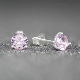 October Birthstone - Pink Tourmaline CZ Silver Stud Earrings
