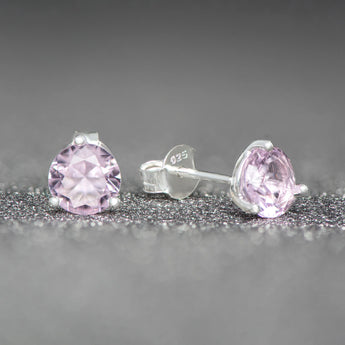 October Birthstone - Pink Tourmaline CZ Silver Stud Earrings