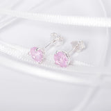 October Birthstone - Pink Tourmaline CZ Silver Stud Earrings