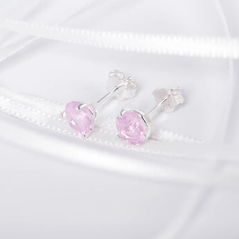 October Birthstone - Pink Tourmaline CZ Silver Stud Earrings