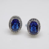 925 Sterling Silver Oval Halo Sapphire CZ Stud Earrings