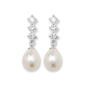 Pearl and CZ Silver Drop Earrings