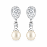 Pearl and Cubic Zirconia Teardrop Sterling Silver Earrings