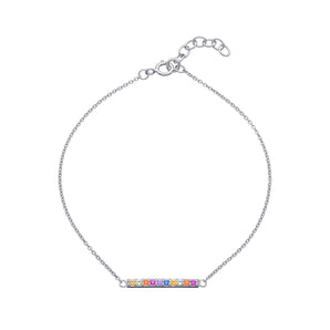 Rainbow Bar Bracelet – 925 Sterling Silver & CZ Stone by Urban Pizazz. Shop our 925 sterling silver Rainbow Bar Bracelet with vibrant CZ stones. Dainty, adjustable, hypoallergenic – perfect for layering or gifting in the UK.