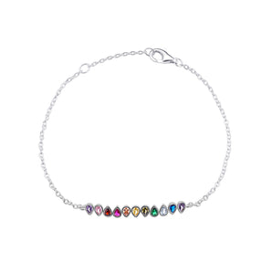 Rainbow CZ Bracelet – 925 Sterling Silver Jewellery by Urban Pizazz. Explore our 925 sterling silver Rainbow CZ Bracelet – a dainty, colourful piece with adjustable fit. Hypoallergenic, sparkly and perfect for everyday wear.