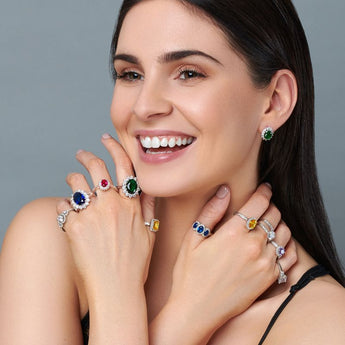 Yellow Topaz CZ Halo Silver Ring