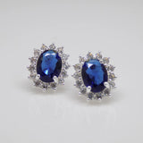 925 Sterling Silver Sapphire Cubic Zirconia Flower Earrings